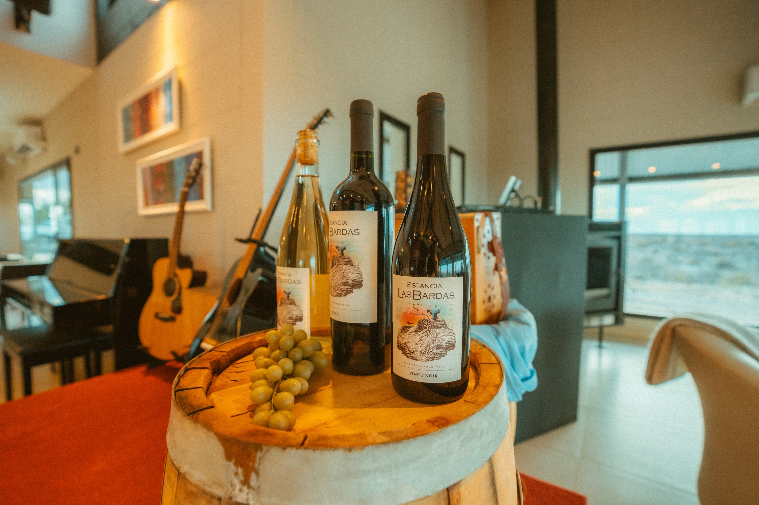 Vinos y ambiente interior de Estancia Las Bardas